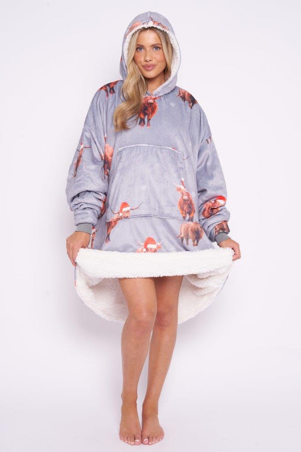 Xmas Hoodie - Winter Highland Cow-Grey